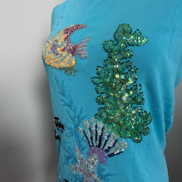 Vintage Beaded Sequin Tank Top Ocean Coral Reef Bejeweled Y2K Mermaidcore M - Picture 3 of 8
